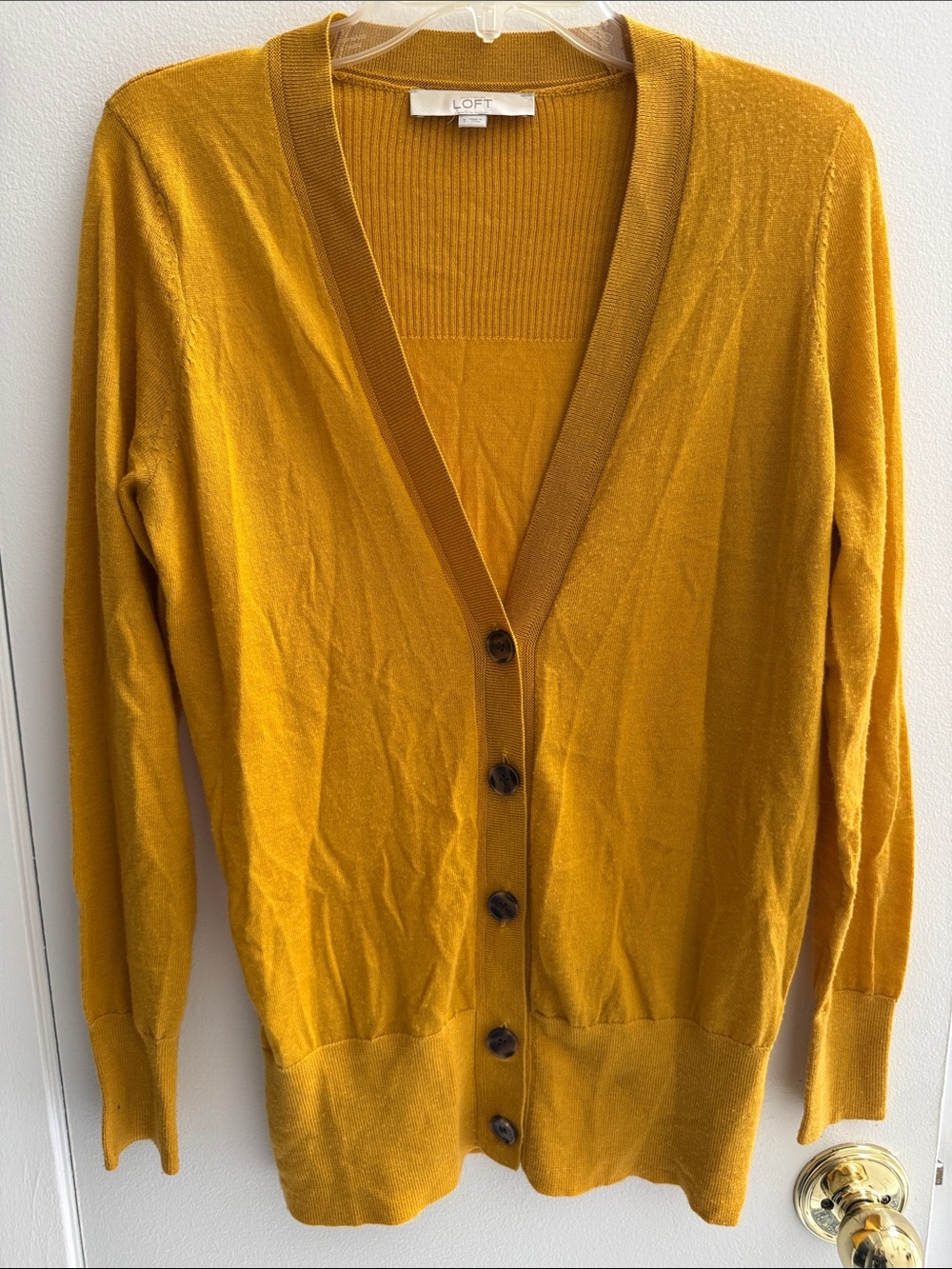 LOFT Mustard Gold V-Neck Button Cardigan